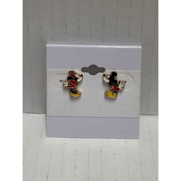 Disney Mickey and‎ Minnie Mouse Enamel Post Stud Pieced Earrings Gold Tone - Picture 3 of 12